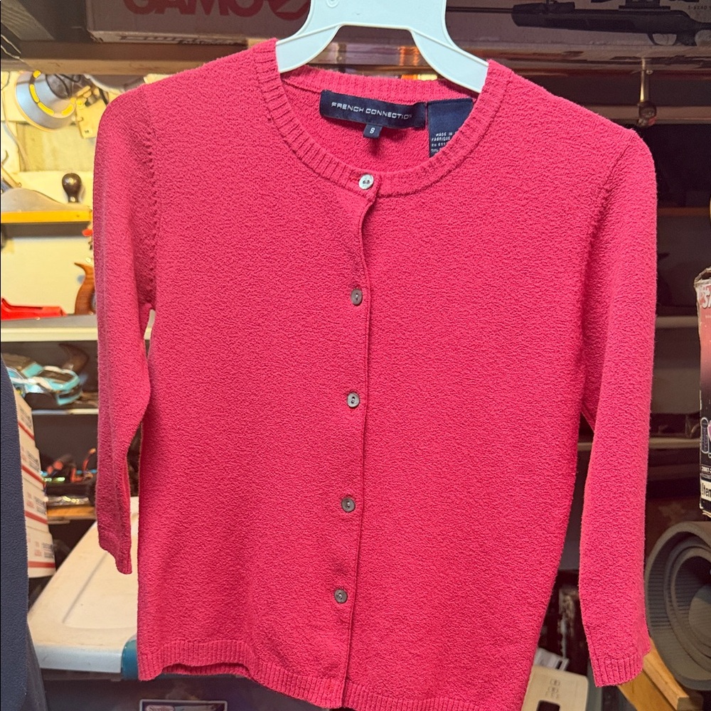 French Connection Bright Coral Button-Front Cardigan